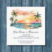 ウォーターカラートロピカルパームツリービーチサンセット スクエア名刺