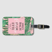 ウォーターカラートロピカルパームピンクバチェロレッテホリデー ラゲッジタグ (正面横)