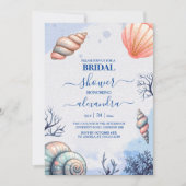 ウォーターカラートロピカルビーチシーシェルブライダルシャワー 招待状 (正面)