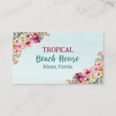 ウォーターカラートロピカルピンクフローラビーチハウス 名刺 (正面)