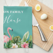 ウォーターカラートロピカルフローラビーチハウス キッチンタオル (四つ折り)