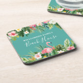 ウォーターカラートロピカルフローラファミリーネームビーチハウス コースター (左側)