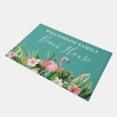 ウォーターカラートロピカルフローラファミリーネームビーチハウス ドアマット (アングル)