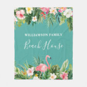 ウォーターカラートロピカルフローラファミリーネームビーチハウス フリースブランケット (正面)