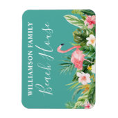 ウォーターカラートロピカルフローラファミリーネームビーチハウス マグネット (縦)