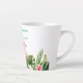 ウォーターカラートロピカルフローラファミリービーチハウスティール（緑がかった色） カフェラテマグ (右)