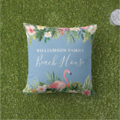 ウォーターカラートロピカルフローラファミリービーチハウスブルー アウトドアクッション (芝生)