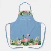 ウォーターカラートロピカルフローラファミリービーチハウスブルー エプロン (正面)