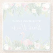 ウォーターカラートロピカルフローラファミリービーチハウスブルー ガラスコースター (裏面)