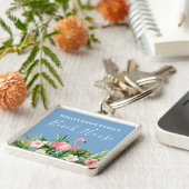 ウォーターカラートロピカルフローラファミリービーチハウスブルー キーホルダー (側面)