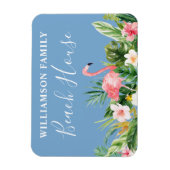 ウォーターカラートロピカルフローラファミリービーチハウスブルー マグネット (縦)