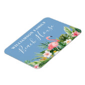 ウォーターカラートロピカルフローラファミリービーチハウスブルー マグネット (左側)