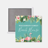 ウォーターカラートロピカルフローラファミリービーチハウス マグネット (正面/裏面)