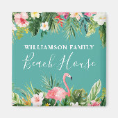 ウォーターカラートロピカルフローラファミリービーチハウス マグネット (正面)