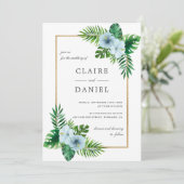 ウォーターカラートロピカルブルーフローラ結婚式招待状 招待状 (スタンド正面)