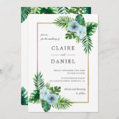 ウォーターカラートロピカルブルーフローラ結婚式招待状 招待状 (正面/裏面)