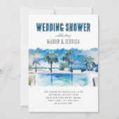 ウォーターカラートロピカルプールサマーウェディングシャワー 招待状 (正面)
