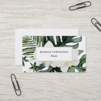ウォーターカラートロピカルランモンステラグリーンリー  名刺