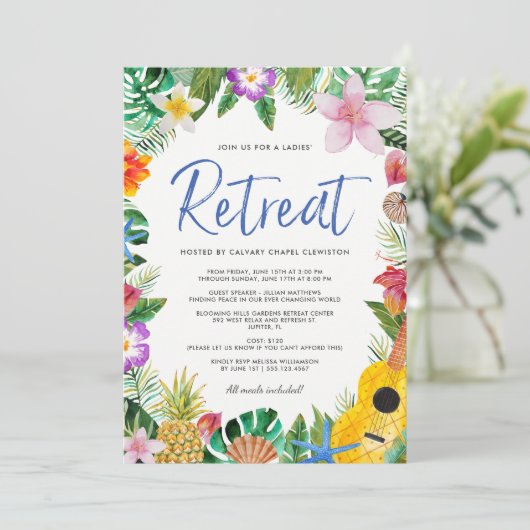 ウォーターカラートロピカルルアウ（ハワイ式宴会）レディーズリトリート 招待状 (スタンド正面)