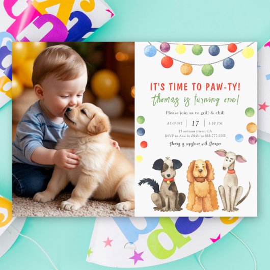 ウォーターカラードッグの子供の誕生日パーティー 招待状