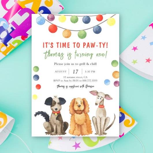 ウォーターカラードッグの子供の誕生日パーティー 招待状
