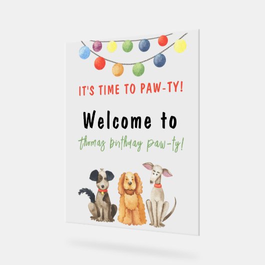 ウォーターカラードッグの子供の誕生日 アクリルサイン (傾斜)