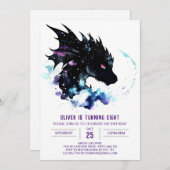 ウォーターカラードラゴンズエンチャント誕生日 招待状 (正面/裏面)
