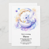 ウォーターカラードラゴン誕生日招待状 招待状 (正面/裏面)