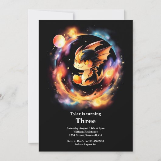 ウォーターカラードラゴン誕生日招待状 招待状 (正面)