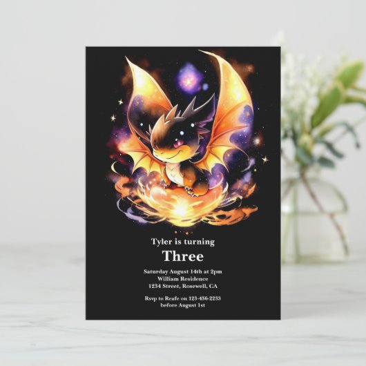 ウォーターカラードラゴン誕生日招待状 招待状 (スタンド正面)