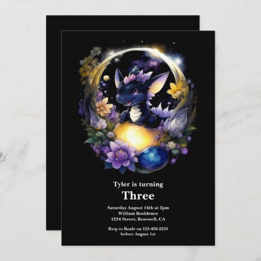 ウォーターカラードラゴン誕生日招待状 招待状 (正面/裏面)