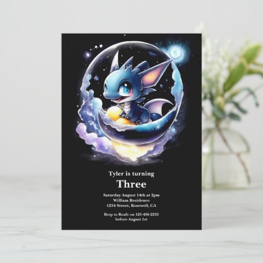 ウォーターカラードラゴン誕生日招待状 招待状 (スタンド正面)