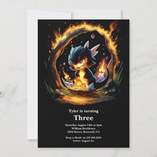 ウォーターカラードラゴン誕生日招待状 招待状 (正面)