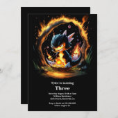 ウォーターカラードラゴン誕生日招待状 招待状 (正面/裏面)