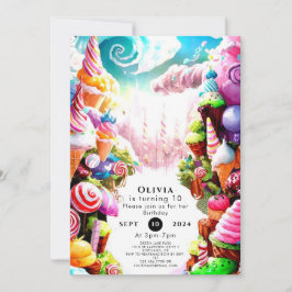 ウォーターカラードリーミーキャンディランド誕生日 招待状
