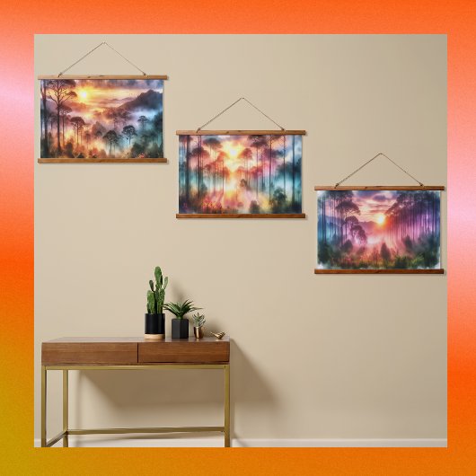 ウォーターカラードリーミー霧の森アットサンライズ | 吊り下げ型タペストリー