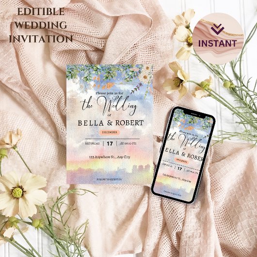 ウォーターカラードリーム結婚式招待状 招待状