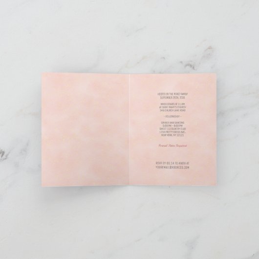 ウォーターカラードレス赤面ピンク金ゴールドキンセアニェラ 招待状 (内部)