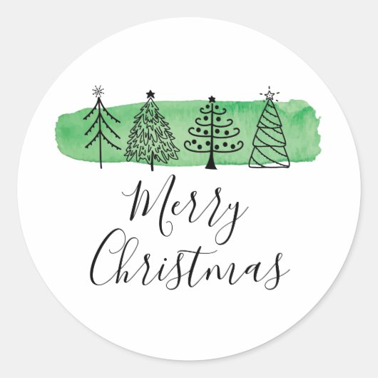 ウォーターカラードードルホリデー ラウンドシール (正面)