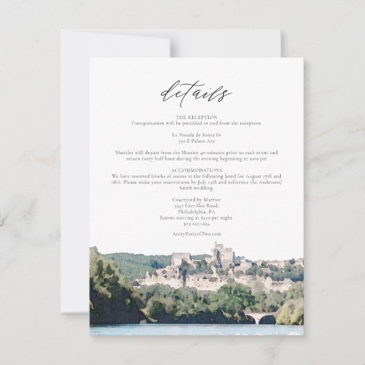 ウォーターカラードードーンリバーサウスフランス詳細カード 招待状 (正面)