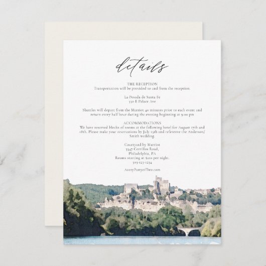 ウォーターカラードードーンリバーサウスフランス詳細カード 招待状 (正面/裏面)