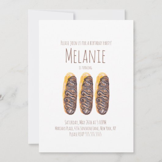 ウォーターカラードーナツサード誕生日スウィートエクラール 招待状 (正面)