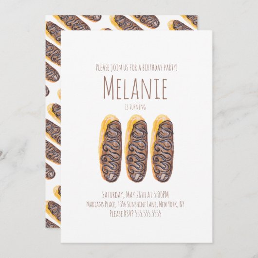 ウォーターカラードーナツサード誕生日スウィートエクラール 招待状 (正面/裏面)