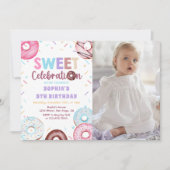 ウォーターカラードーナツスイーツ誕生日フォト招待状 招待状 (正面)