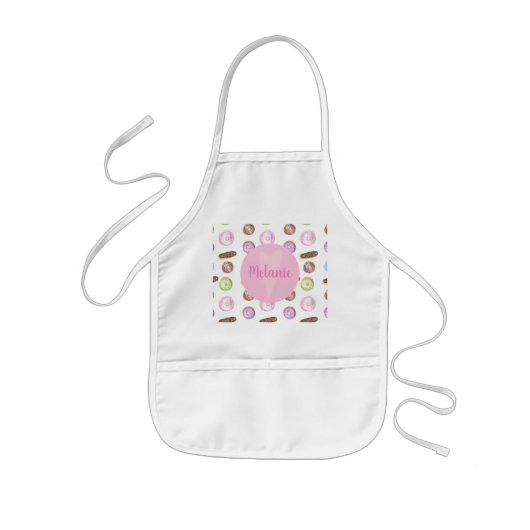 ウォーターカラードーナツ・エクレア 名前 子供用エプロン (正面)
