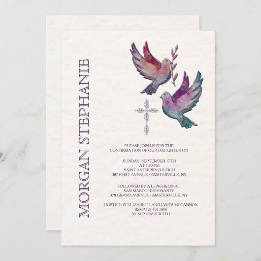 ウォーターカラードーブスフェリシカル招待状 招待状 (正面/裏面)