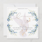 ウォーターカラードーブ&オリーブブランチお祝いオブライフ 招待状 (正面)