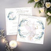 ウォーターカラードーブ&オリーブブランチお祝いオブライフ 招待状