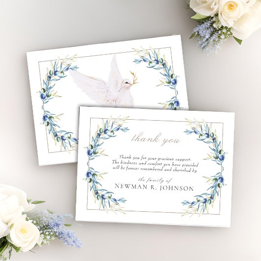 ウォーターカラードーブ&オリーブブランチ記念ありがとう ノートカード