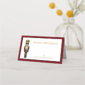 ウォーターカラーナッツクラッカー 赤 クリスマス ホリデー プレイスカード (正面)
